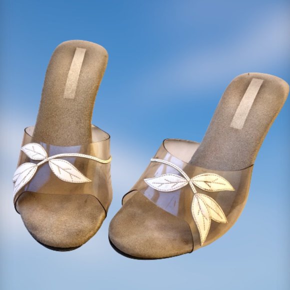 Vintage 80's Clear Transparent Vinyl Upper & Heel Sandal Slide Womens 8 - Picture 7 of 13